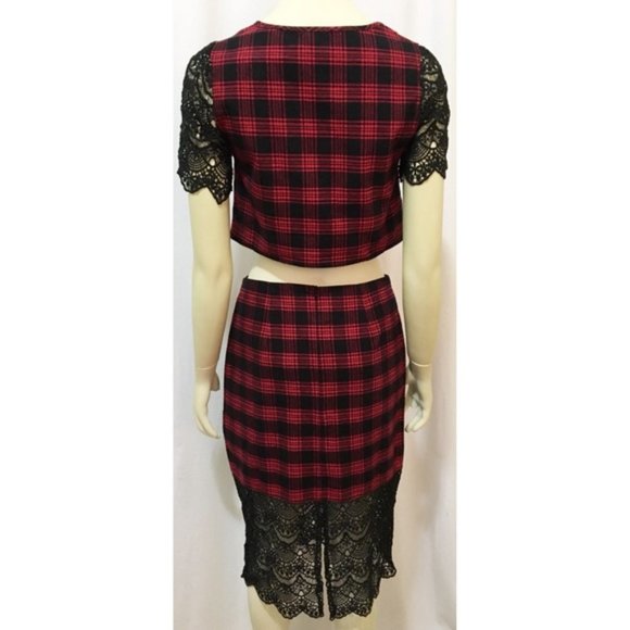 Tobi Small Red Plaid & Lace Skirt and Top Set NWT - Picture 3 of 8